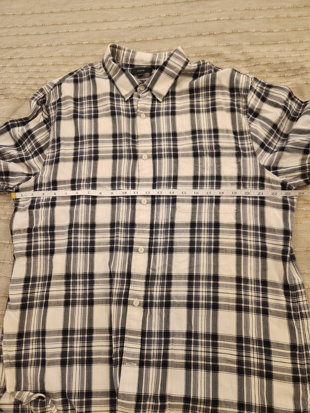 Vince Men’s White and Black Plaid Button-Down Shirt